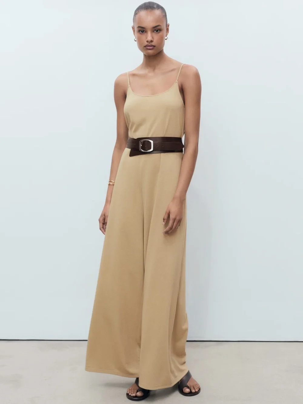 Mango Brown shift long jumpsuit NWT